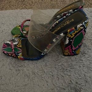 chunky snake print heels